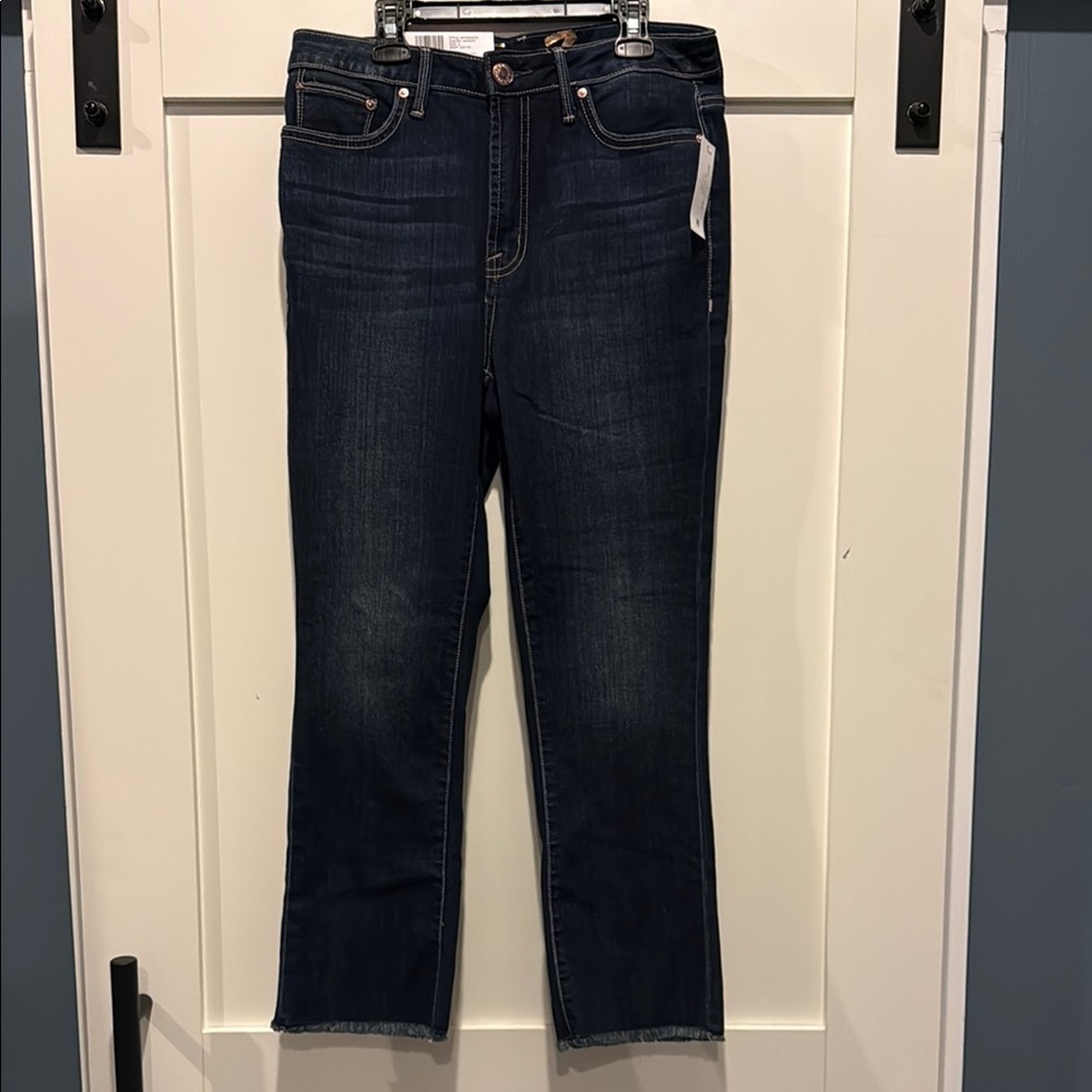 Seven7 Dark Blue Women's Jeans with Fray Hem